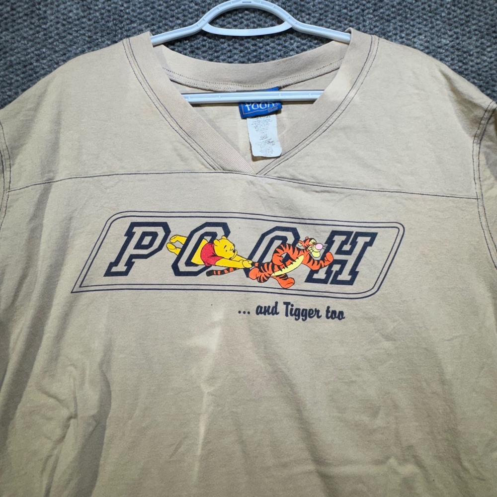 Vintage Disney Pooh and Tigger Too V-Neck Jersey Shirt Tan XXXXL Jerry Leigh